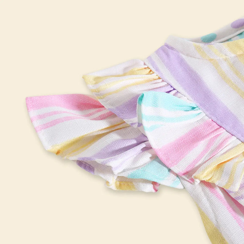 Girls Multicolor Polka Dot Print Romper With Flutter Sleeves Jumpsuits