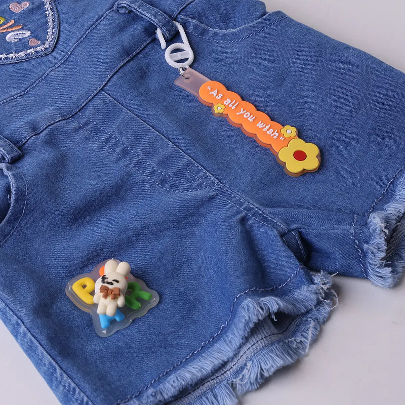 Girls Orange Stripe T-Shirt With Heart Embroidered Dungaree Sets 2 pc. Sets