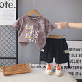 Boys Light Brown Typographic Printed Short Sleeve T-Shirt With Cargo Shorts Sets 2 pc. Sets Light Brown 1-2 Y