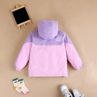 Girls Purple Typographic Printed Hooded Zipper Jacket Coats & Jackets