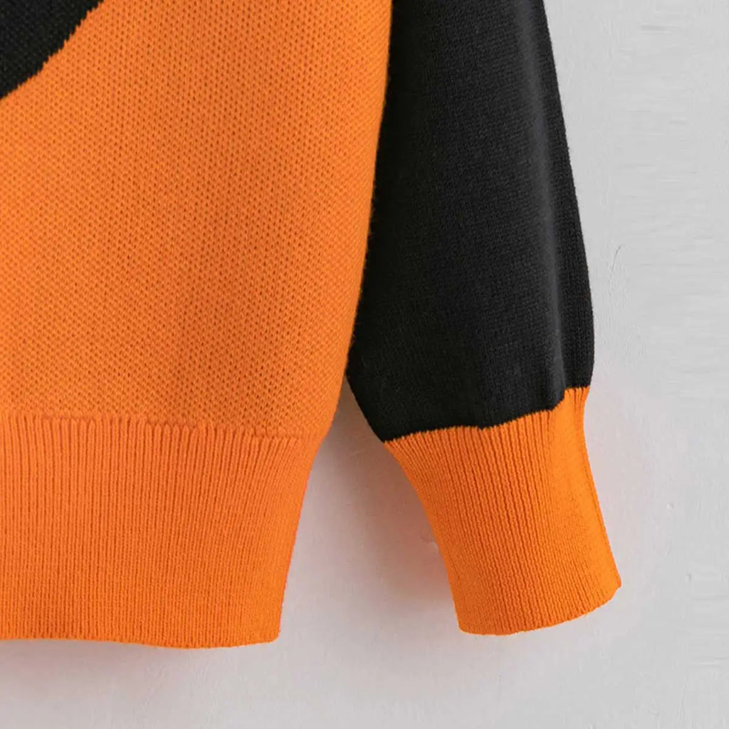 Boys Orange Sweater With Self-Design Halloween-Themed Pattern Sweaters & Cardigans