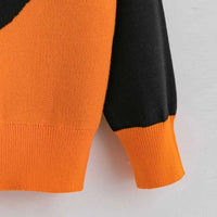 Boys Orange Sweater With Self-Design Halloween-Themed Pattern Sweaters & Cardigans
