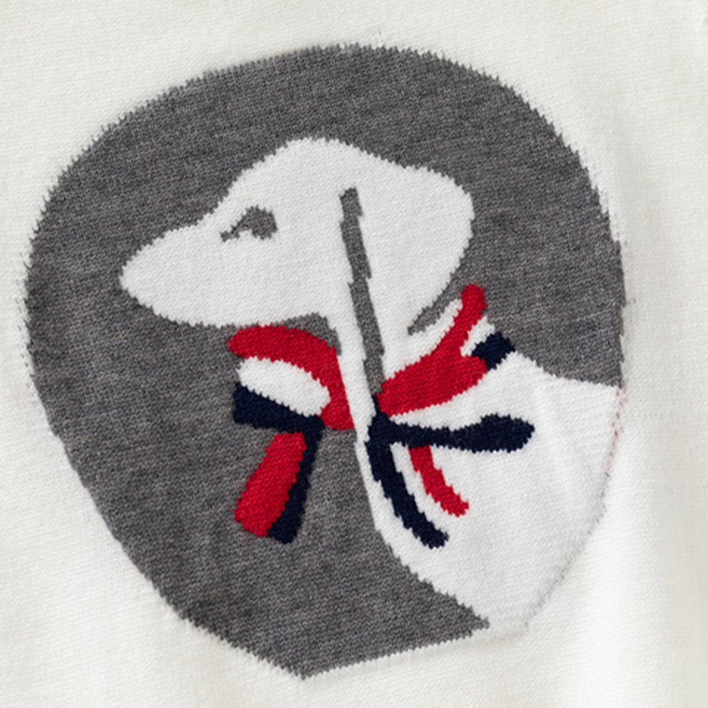 Boys White Regular Sweater With Self-Design Puppy Patterns Sweaters & Cardigans