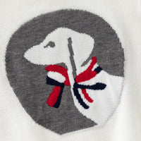 Boys White Regular Sweater With Self-Design Puppy Patterns Sweaters & Cardigans