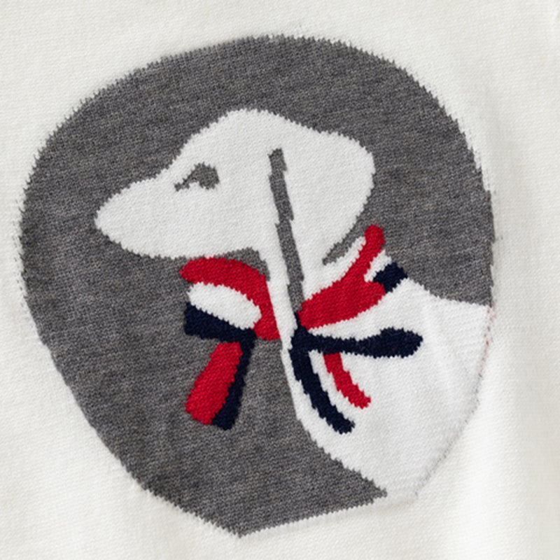 Boys White Regular Sweater With Self-Design Puppy Patterns Sweaters & Cardigans