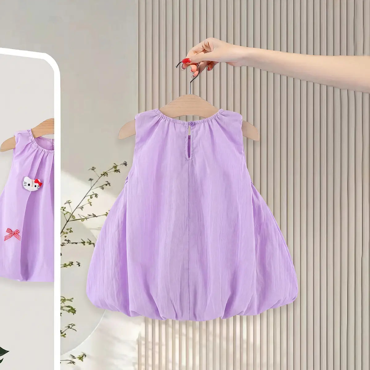 Girls Purple Cat Applique Balloon Dress Casual Dresses