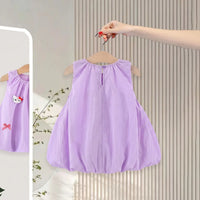 Girls Purple Cat Applique Balloon Dress Casual Dresses