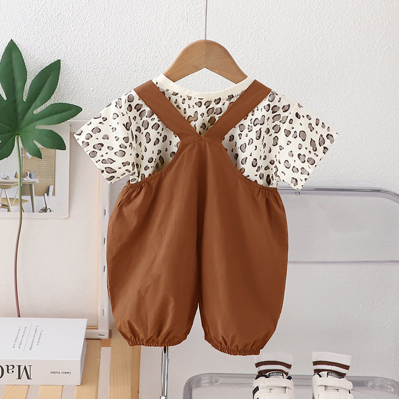 Boys Animal Printe T-Shirt With Brown 3D Appliqued Dungaree Set 2 pc. Sets