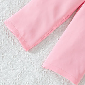 Girls Pink Puff Sleeve Top With Elasticated Pants Sets 2 pc. Sets