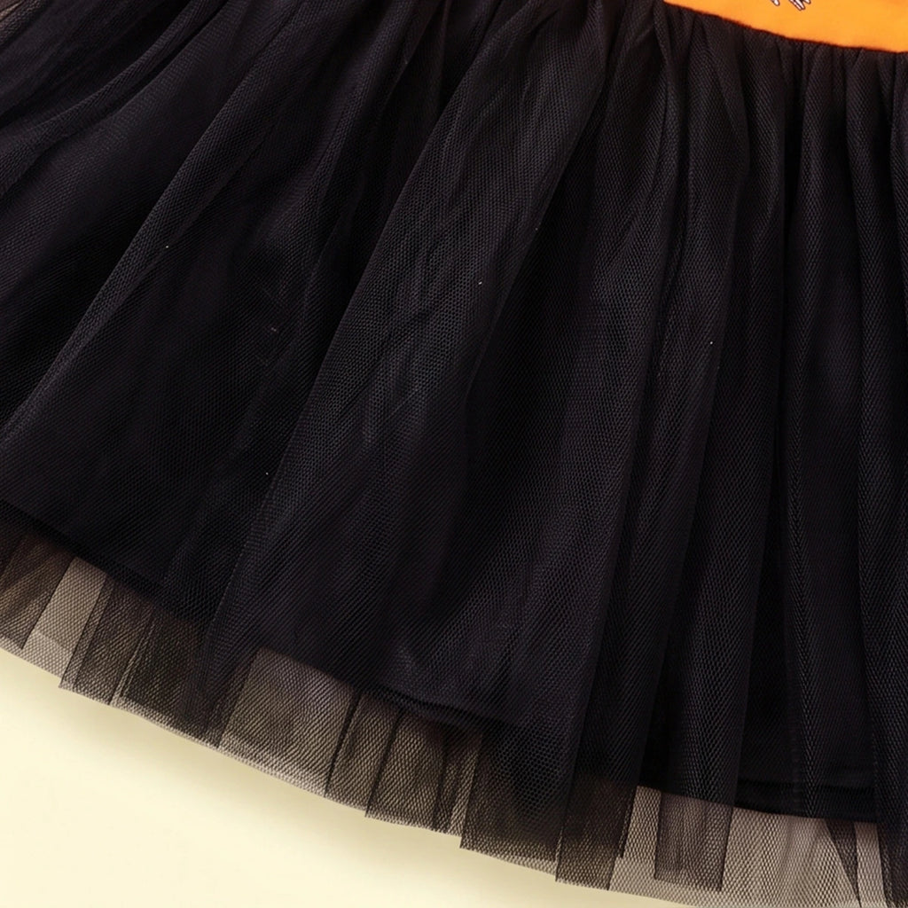 Girls Orange Skeleton Print Fit & Flare Dress Casual Dresses