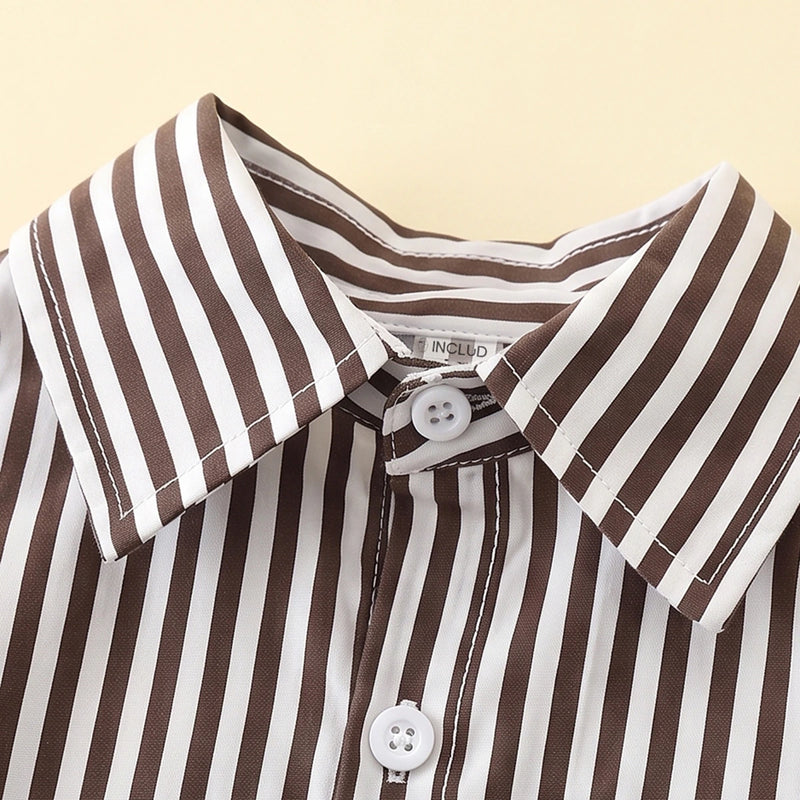 Boys Brown Striped Long Sleeve Shirt With Pants Sets 2 pc. Sets
