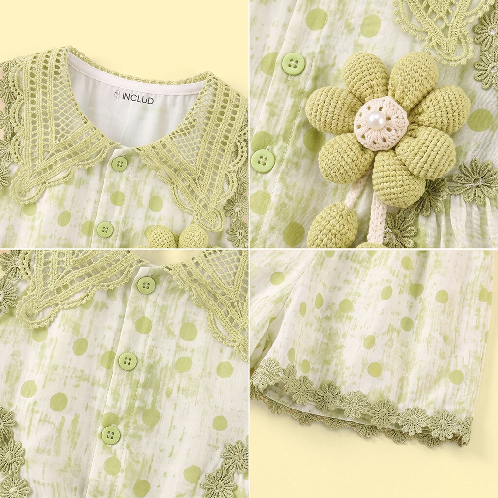Girls Green Polka Dot Print Sleeveless Top With Shorts Sets 2 pc. Sets