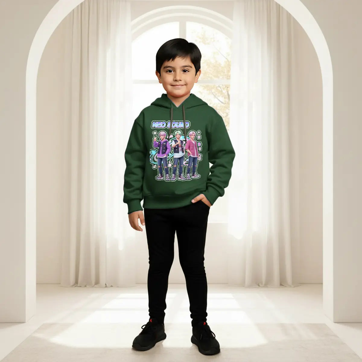 Boys Green K-Pop Neo-Sound Graphics Hoodies Sweatshirts & Hoodies Green 1-2 Y
