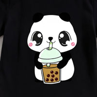 Girls Black Panda Print Short Sleeve T-Shirt Tshirts