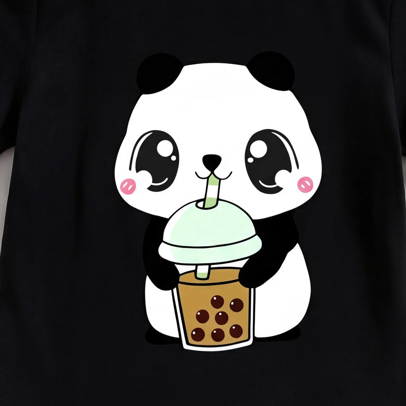 Girls Black Panda Print Short Sleeve T-Shirt Tshirts