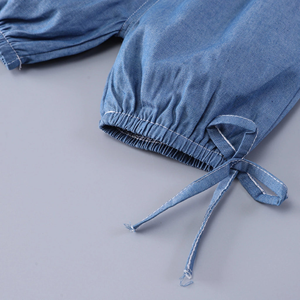 Girls Blue Denim Bow Applique Top & Shorts Co-ord Sets Sets