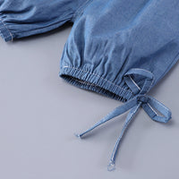 Girls Blue Denim Bow Applique Top & Shorts Co-ord Sets Sets