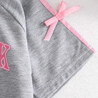 Girls Light Grey Typographic Print Raglan Sleeve T-Shirt With Shorts Sets 2 pc. Sets