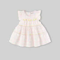 Girls Light Pink Checked Tiered Dress With Bow Details Casual Dresses