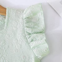 Girls Sea Green Floral Flutter Sleeves Square Neck Top With Shorts Set 2 pc. Sets