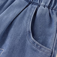 Girls Light Blue Embroidered Elasticated Denim Shorts Shorts