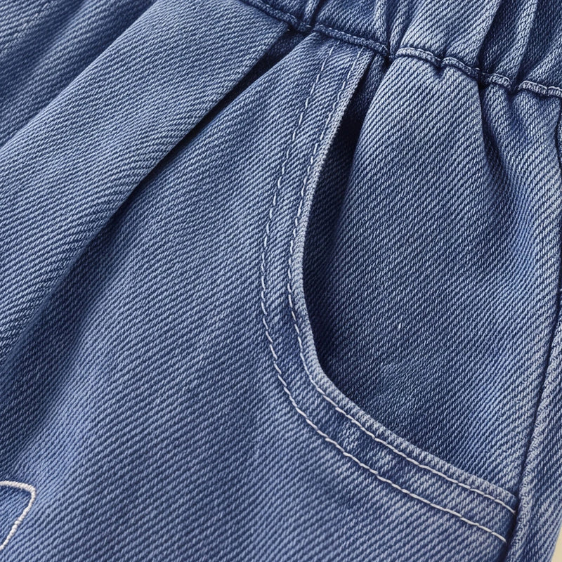 Girls Light Blue Embroidered Elasticated Denim Shorts Shorts