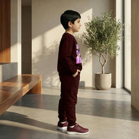 Boys Maroon K-Pop Star Graphics Sweatshirt With Jogger Co-ord Sets Sets