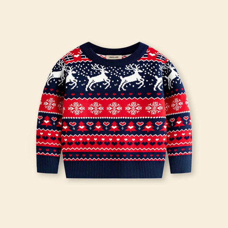 Boys Navy Blue Sweater With Self-Design Christmas Themed Patterns Sweaters & Cardigans Navy Blue 2-3 Y