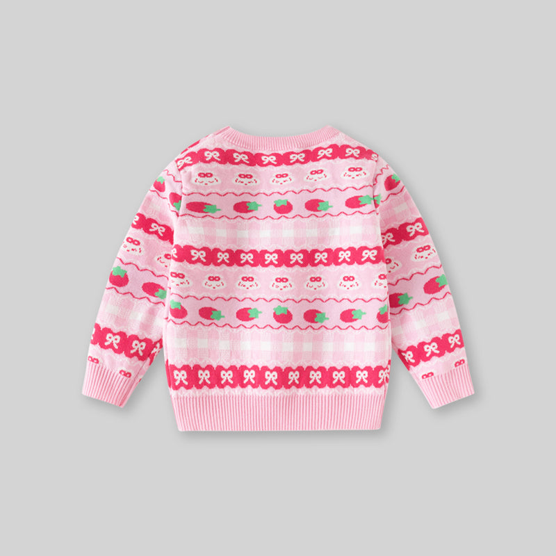 Girls Pink Self-Design Jacquard Regular Sweater Sweaters & Cardigans