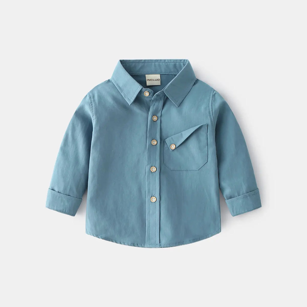 Boys Light Blue Long Sleeves Shirts With Angled Patch Pocket Shirts