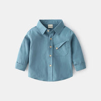 Boys Light Blue Long Sleeves Shirts With Angled Patch Pocket Shirts
