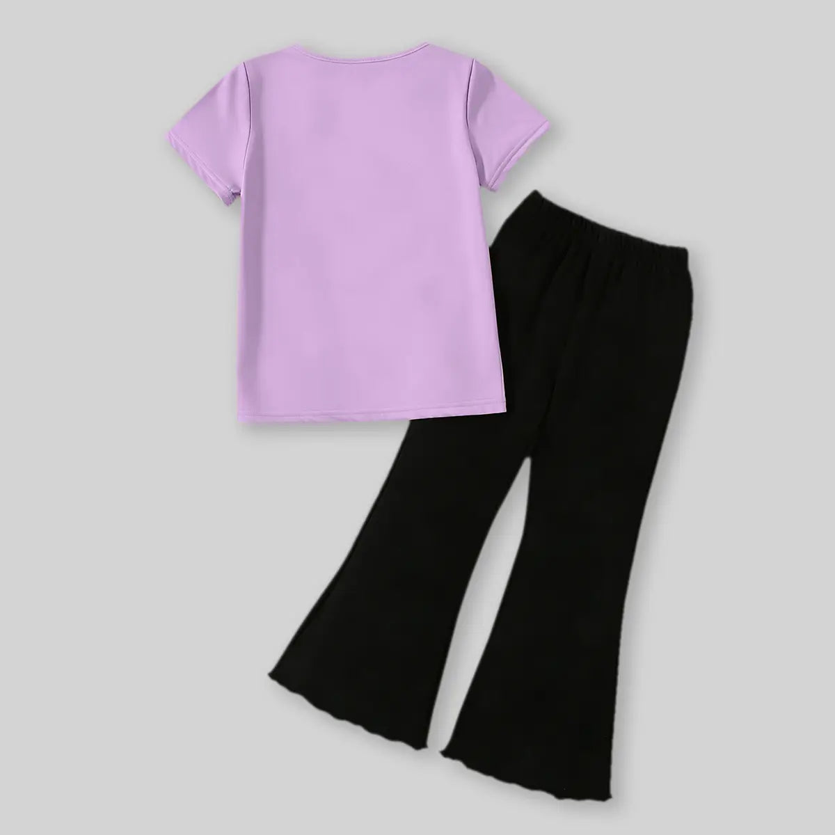 Girls Purple Capybara Printed T-Shirt With Flared Pants Sets Sets