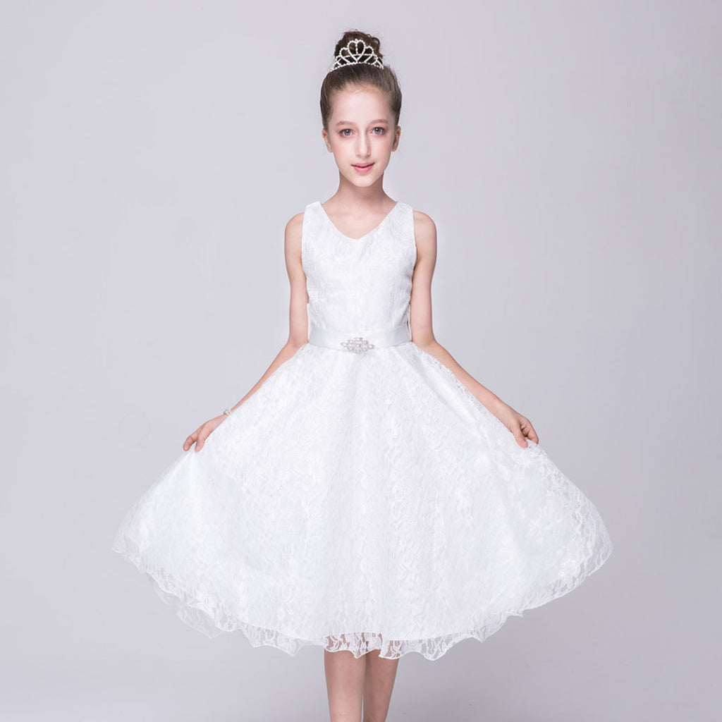 Girls White Sleeveless Embroidered Fit & Flare Party Dress Party Dresses White 3-4 Y