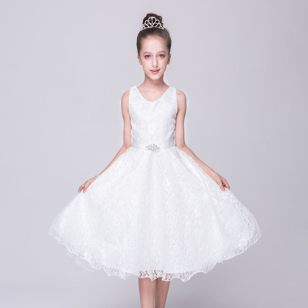 Girls White Sleeveless Embroidered Fit & Flare Party Dress Party Dresses White 3-4 Y