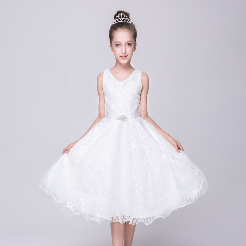 Girls White Sleeveless Embroidered Fit & Flare Party Dress Party Dresses White 3-4 Y