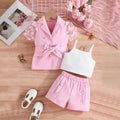 Girls Pink Short Sleeve Jackets With Camisole Top And Shorts Sets 3 pc. Sets Pink 3-4 Y