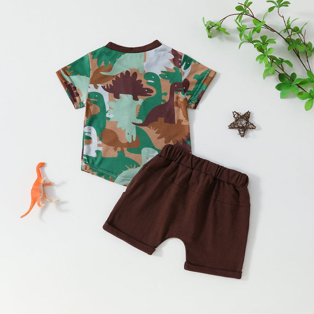 Boys Dinosaur Printed T-Shirt With Shorts Set
