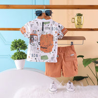 Boys Brown Typographic Printed T-Shirt With Twill Shorts Sets 2 pc. Sets