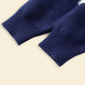 Girls Navy Blue Self Heart Design Winter Cardigan Sweaters & Cardigans
