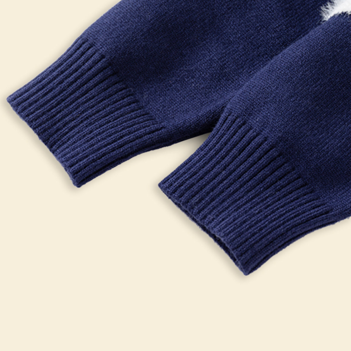 Girls Navy Blue Self Heart Design Winter Cardigan Sweaters & Cardigans