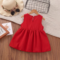 Girls Red Bow Applique Sleeveless Balloon Dress Casual Dresses