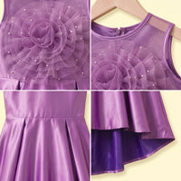 Girls Purple Floral Applique Sleeveless High-Low Party Dress Party Dresses