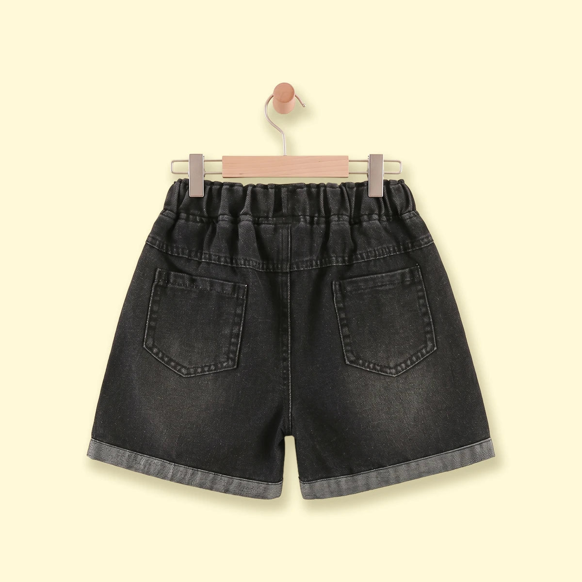 Girls Black Star Elasticated Denim Shorts Shorts