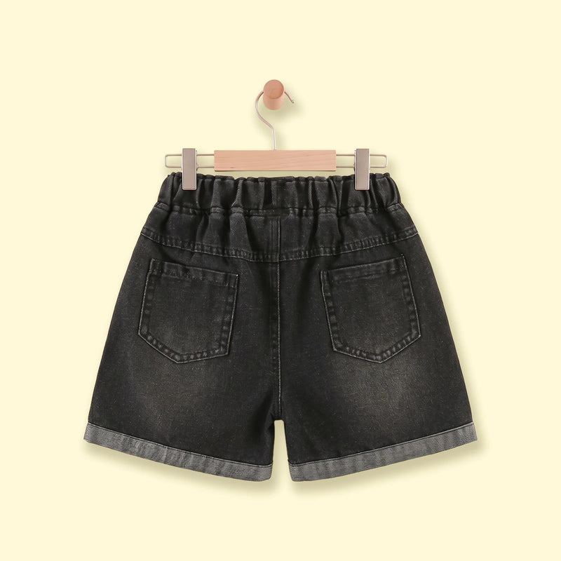 Girls Black Star Elasticated Denim Shorts Shorts