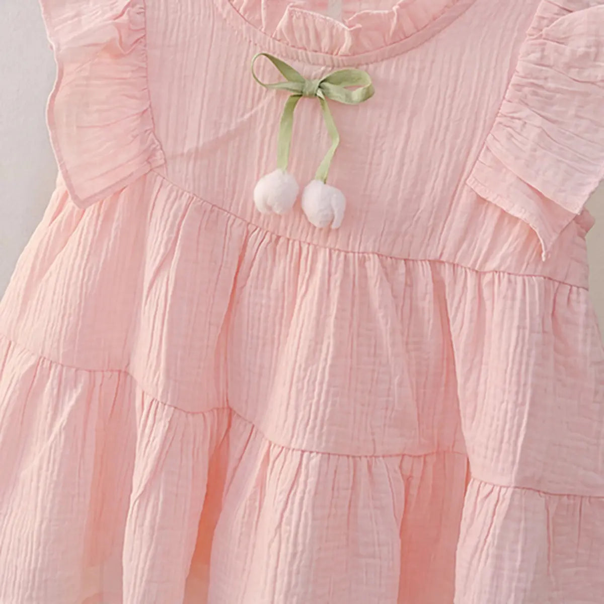 Girls Light Pink Sleeveless Bow Accent Tiered Dress Casual Dresses
