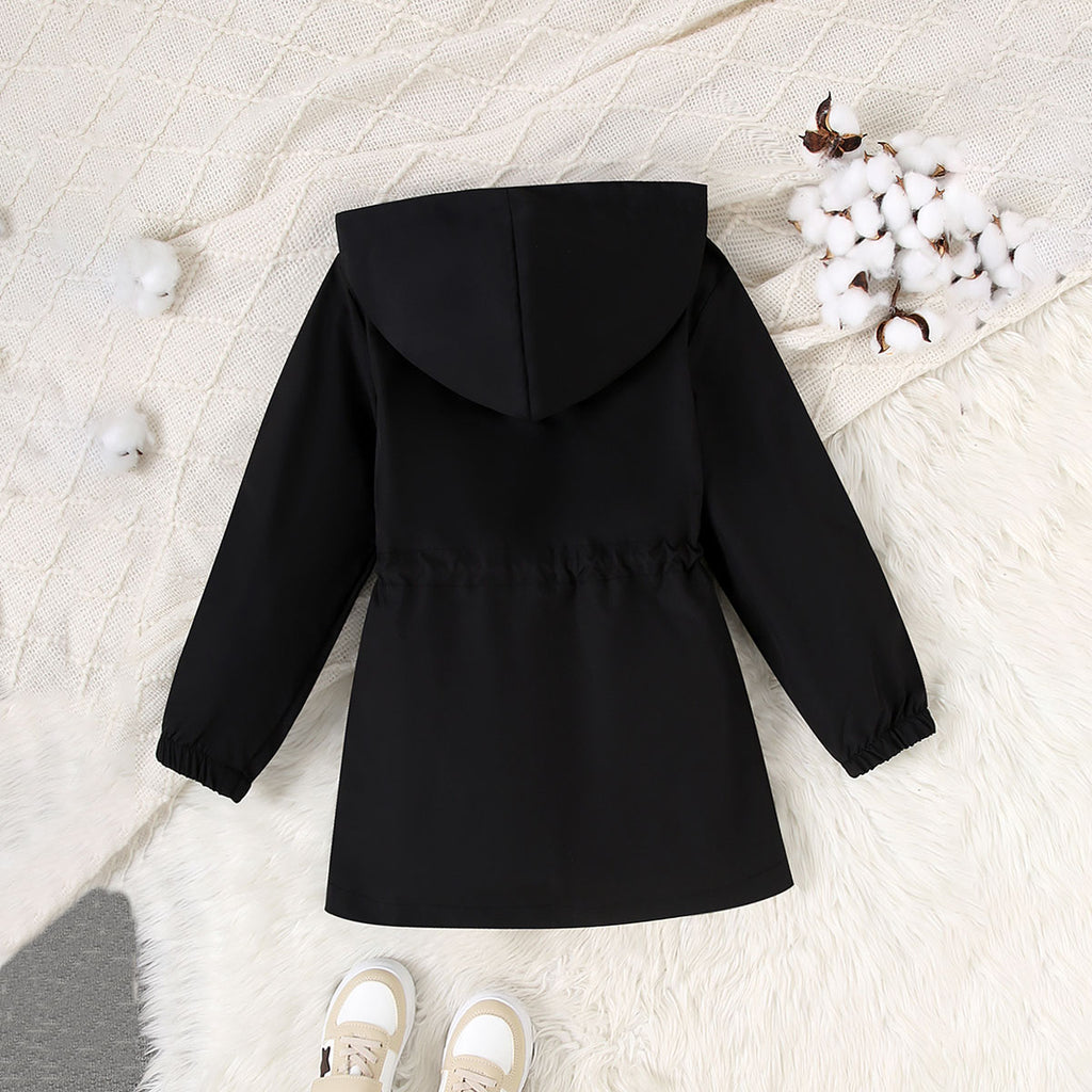 Girls Black Solid Oversized Long Sleeve Hooded Winter Jackets Coats & Jackets