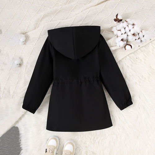 Girls Black Solid Oversized Long Sleeve Hooded Winter Jackets Coats & Jackets