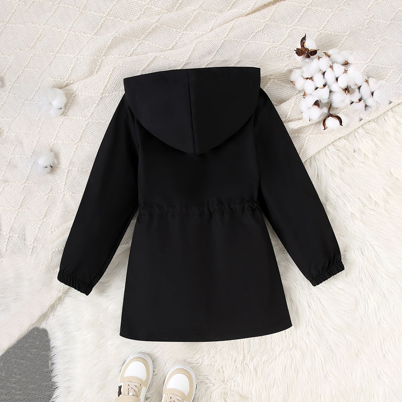 Girls Black Solid Oversized Long Sleeve Hooded Winter Jackets Coats & Jackets
