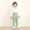 Boys Long Sleeve Shirt With Suspender Pants Set Sets Green 1-2 Y 