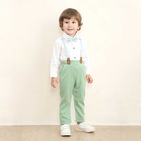 Boys Long Sleeve Shirt With Suspender Pants Set Sets Green 1-2 Y 